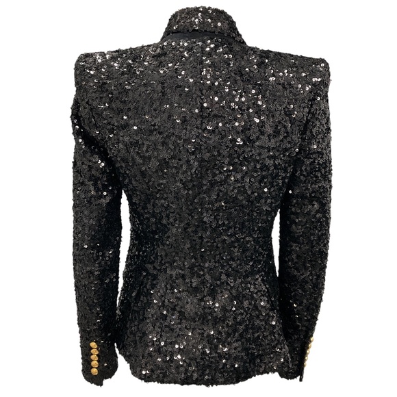 BALMAIN BLACK SEQUIN DOUBLE BREASTED BLAZER - Picture 3 of 7